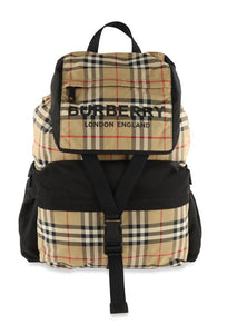 Burberry Logo Print Vintage Check Brown Nylon Backpack