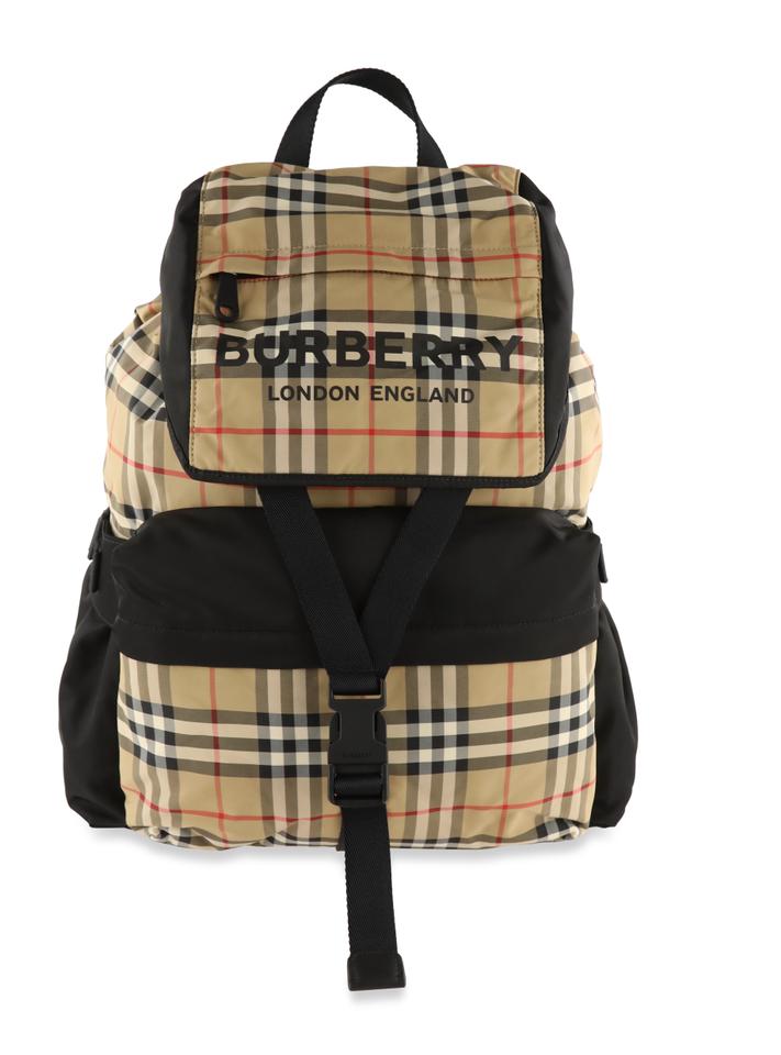 Burberry Logo Print Vintage Check Brown Nylon Backpack