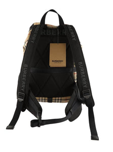 Burberry Logo Print Vintage Check Brown Nylon Backpack