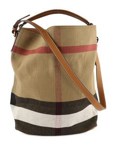 Burberry Medium Ashby Brown Coated Canvas Hobo Bag
