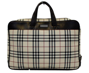Burberry Nova Check Canvas Dark Brown Leather Briefcase Satchel