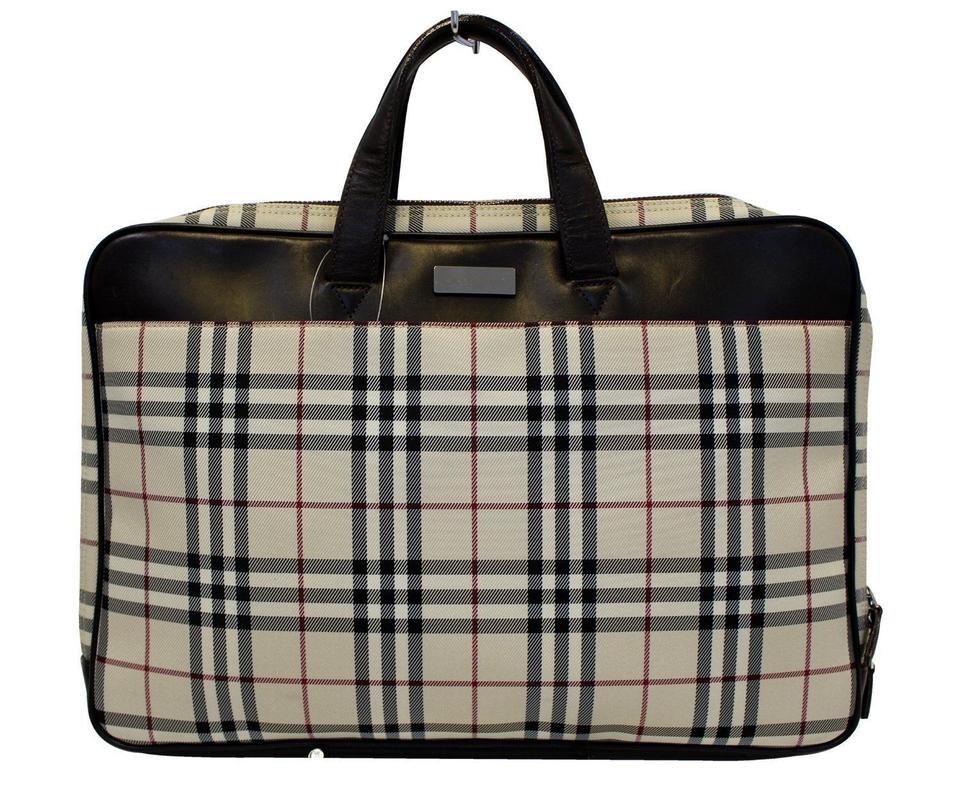 Burberry Nova Check Canvas Dark Brown Leather Briefcase Satchel