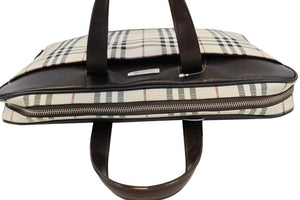 Burberry Nova Check Canvas Dark Brown Leather Briefcase Satchel