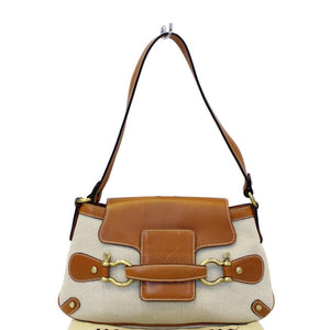 Burberry Old Flap White and Brown Leather/Canvas Shoulder Bag