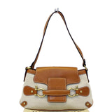 Burberry Old Flap White and Brown Leather/Canvas Shoulder Bag