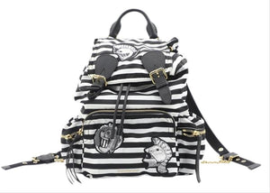 Burberry Pallas Head On Stripe Rucksack White&black Nylon Backpack