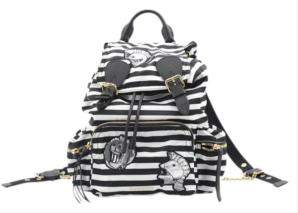 Burberry Pallas Head On Stripe Rucksack White&black Nylon Backpack