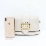 Burberry Shoulder House Check Buckle Calfskin Ivory Leather Hobo Bag