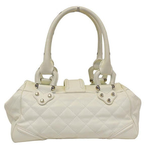 Burberry White Quilted Leather Montgomery Satchel Shoulder Bag
