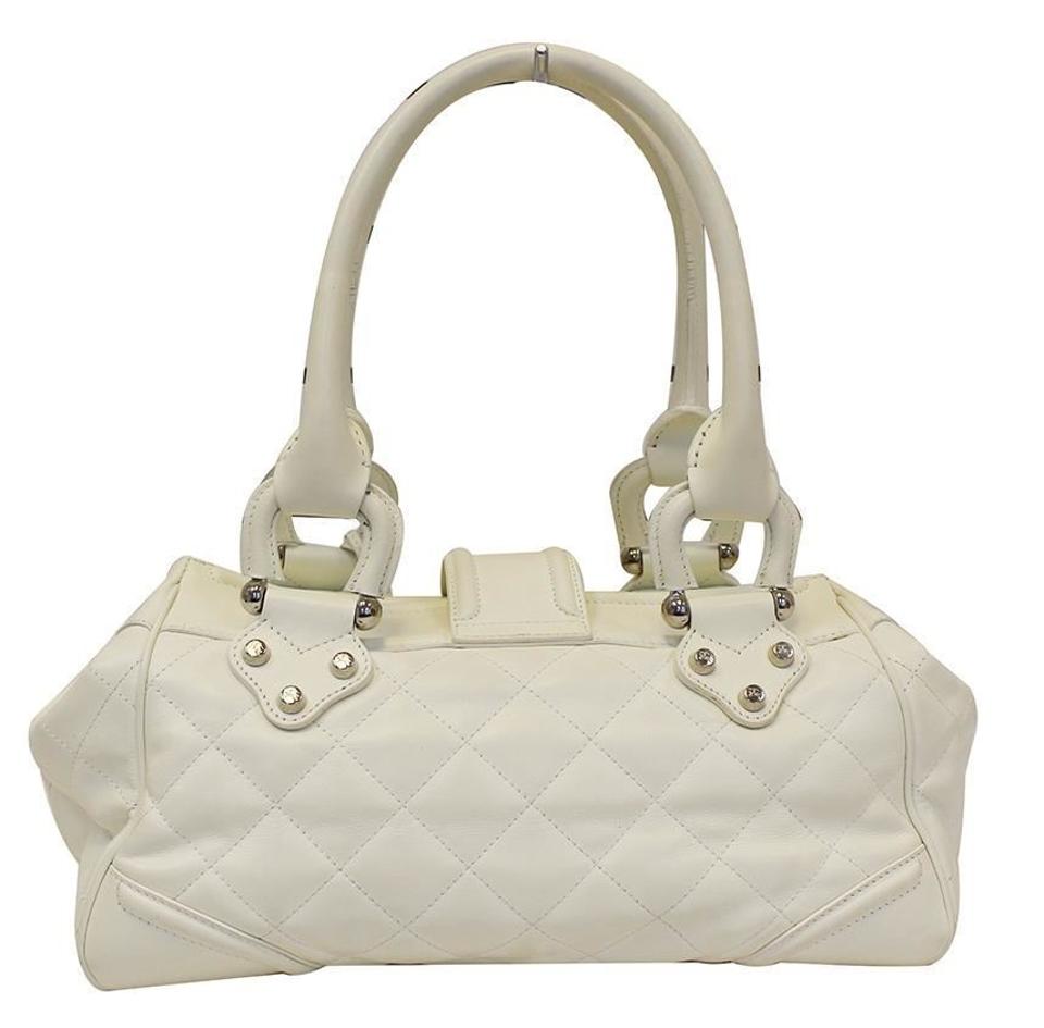 Burberry White Quilted Leather Montgomery Satchel Shoulder Bag