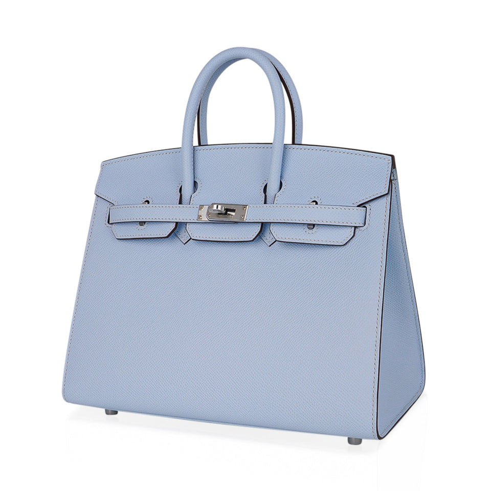 Hermes Birkin 25 Sellier Bag Blue Brume Epsom Palladium Hardware New