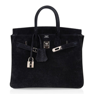 Hermes Birkin 25 Bag Black Doblis Suede with Palladium Hardware