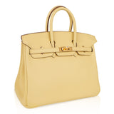 Hermes Birkin 25 Bag Jaune Poussin Gold Hardware Swift Leather