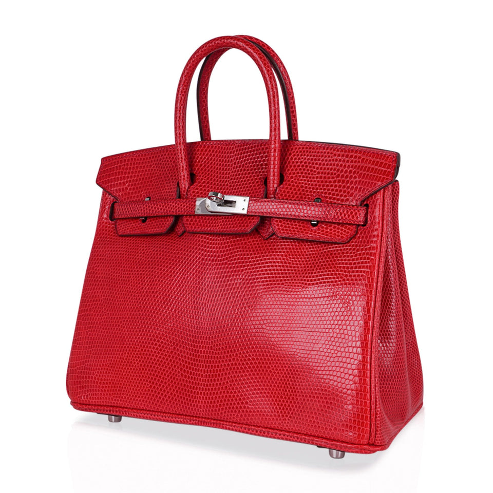 Hermes Limited Edition Birkin 25 Bag Rouge Lizard with Palladium Hardware