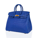 Hermes Birkin 25 Bag Blue Zellige Matte Alligator Gold Hardware