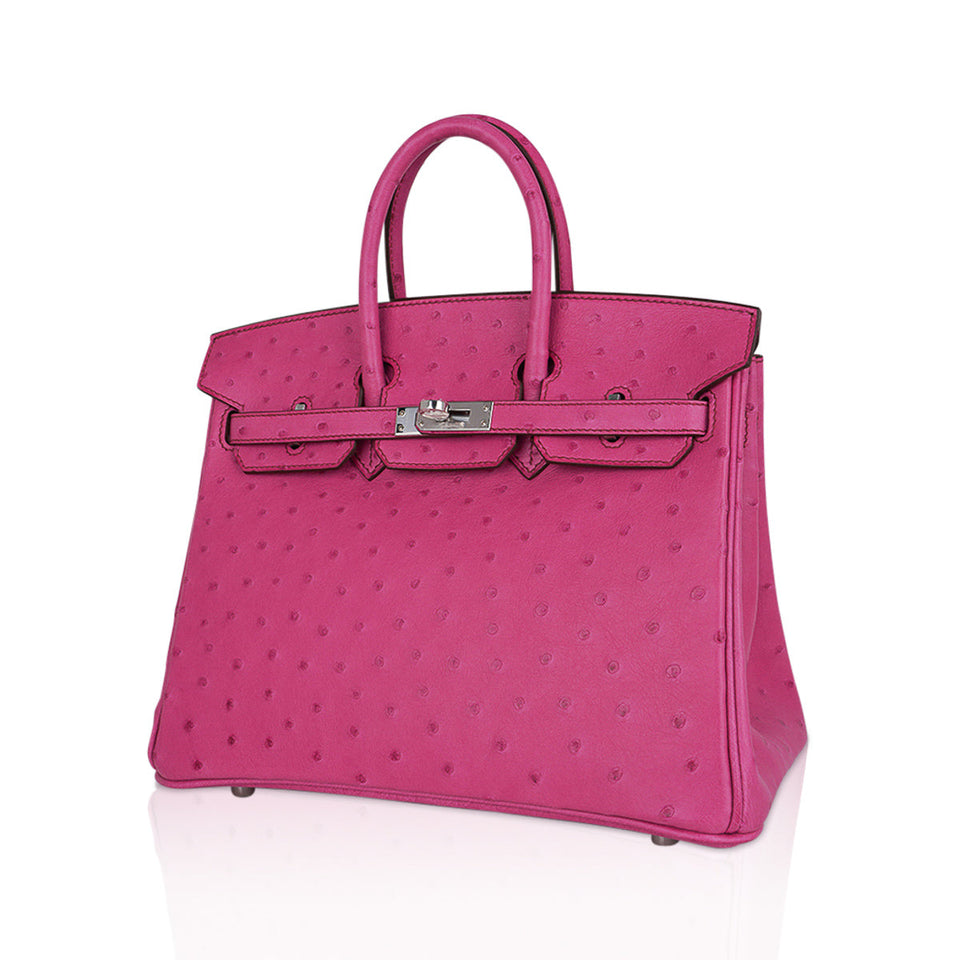 Hermes Birkin 25 Bag Fuchsia Ostrich with Palladium Hardware