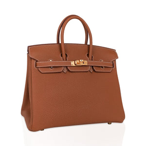 Hermes Birkin 25 Bag Gold Togo Leather Gold Hardware