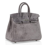 Hermes Birkin 25 Bag Gris Fume Doblis Suede with Palladium Hardware