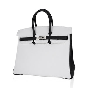 Hermes Birkin HSS 25 Bag White w/ Black Brushed Palladium Hardware