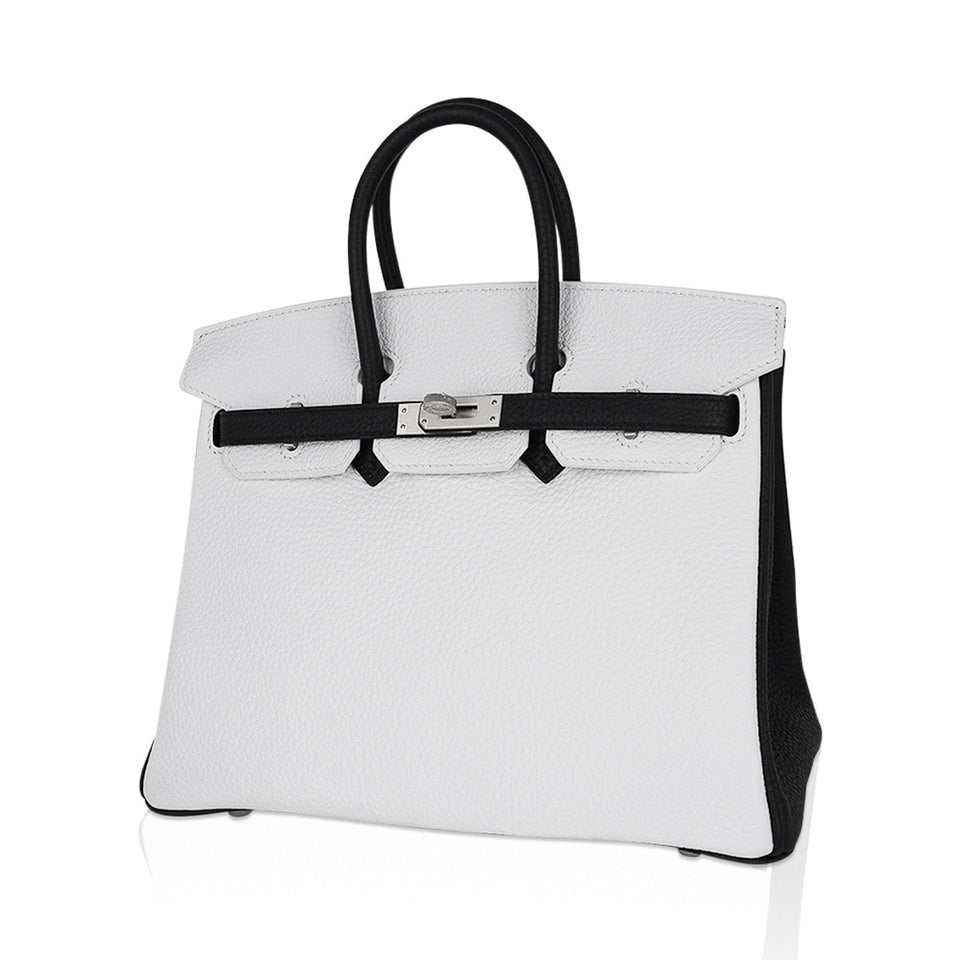 Hermes Birkin HSS 25 Bag White w/ Black Brushed Palladium Hardware