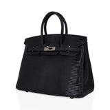 Hermes Limited Edition Birkin 25 Bag Matte Black Lizard with Palladium Hardware