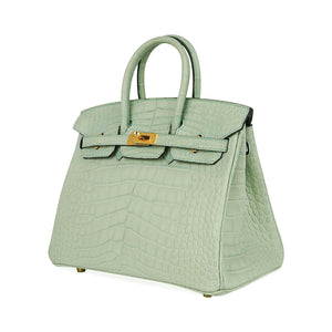 Hermes Birkin 25 Bag Vert D'Eau Matte Alligator Gold Hardware Limited Edition