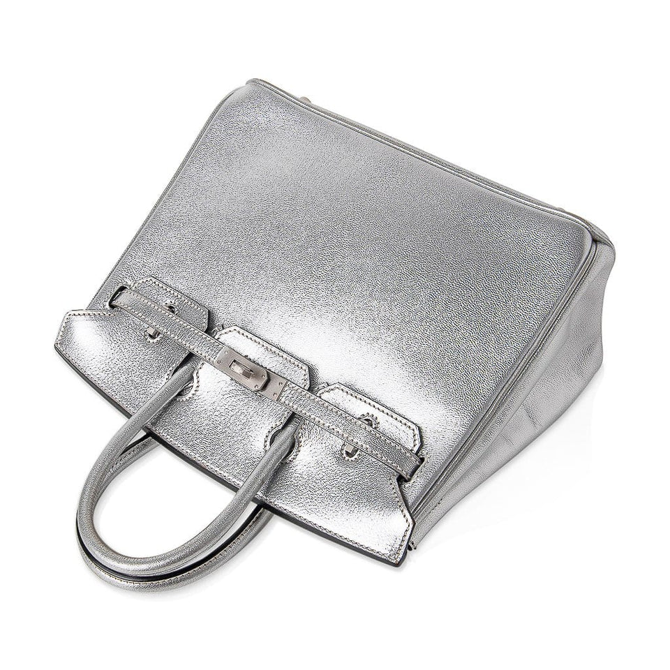 Hermes Birkin 25 Bag Metallic Silver Chevre with Brushed Palladium Hardware