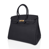 Hermes Limited Edition Birkin 35 Bag Plomb (Off Black) Togo Leather with Gold Hardware