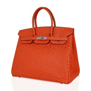 Hermes Birkin 35 Bag Tangerine Ostrich Palladium Hardware Rare