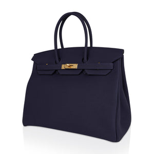 Hermes Birkin 35 Bag Blue Nuit Gold Hardware Togo Leather