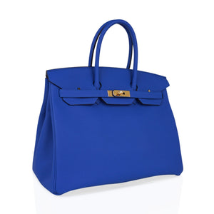 Hermes Birkin 35 Bag Blue Zellige Gold Hardware Togo Leather