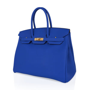 Hermes Birkin 35 Bag Blue Zellige Gold Hardware Togo Leather