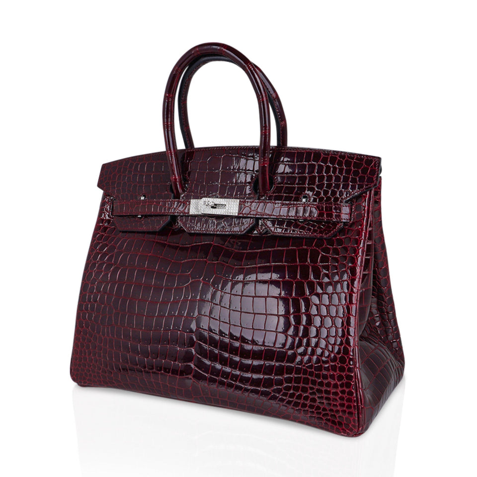 Hermes Birkin 35 Bag Diamond Bordeaux Porosus Crocodile with White Gold Hardware