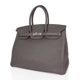 Hermes Birkin 35 Bag Etain Clemence Leather with Palladium Hardware