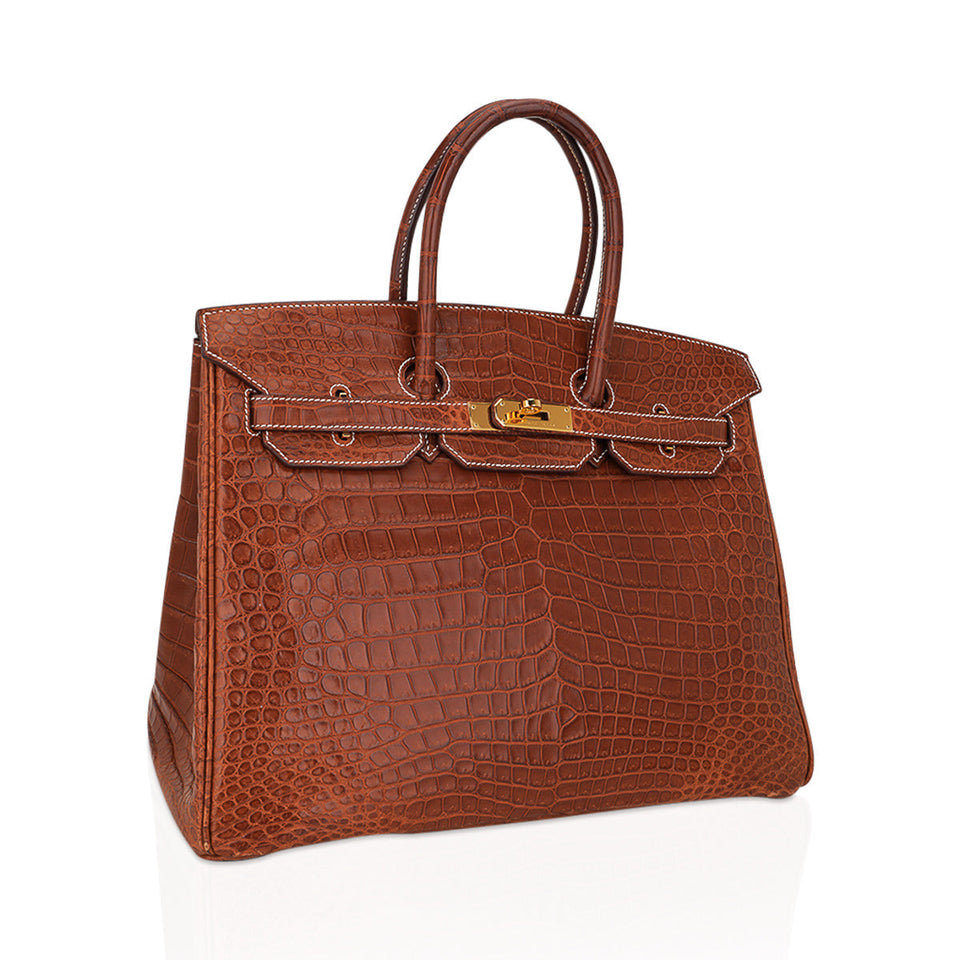 Hermes Birkin 35 Bag Matte Fauve Porosus Crocodile with Gold Hardware