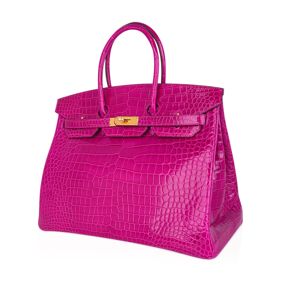 Hermes Birkin 35 Bag Rose Scheherazade Porosus Crocodile with Gold Hardware