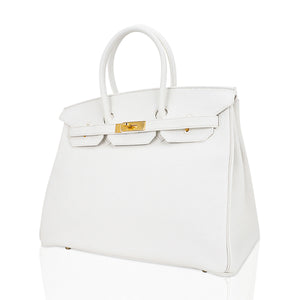 Hermes Birkin 35 Bag White Clemence Leather with Gold Hardware