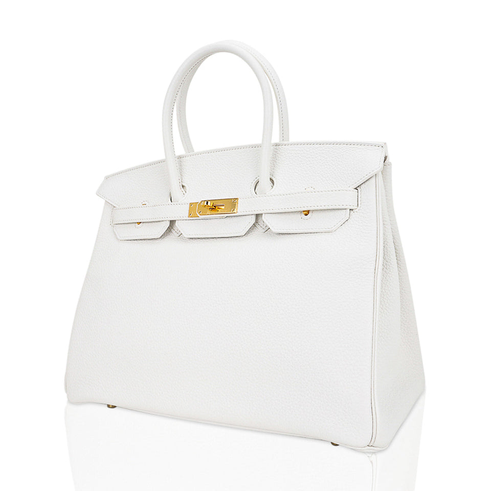 Hermes Birkin 35 Bag White Clemence Leather with Gold Hardware