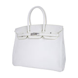 Hermes Birkin 35 Bag White Clemence Leather with Palladium Hardware