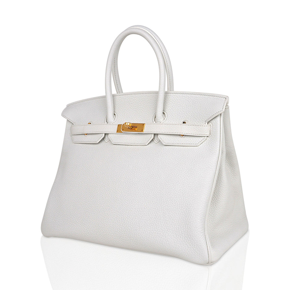 Hermes Birkin 35 Bag White Gold Hardware Clemence Leather New