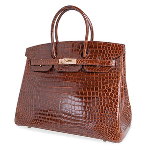 Hermes Birkin 35 Bag Diamond Miel Porosus Crocodile with Gold Hardware