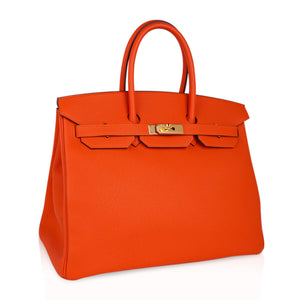 Hermes Birkin 35 Bag Feu Orange Togo Gold Hardware