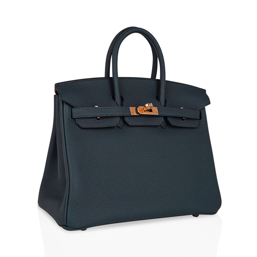 Hermes Special Order HSS Birkin 25 Bag Vert Cypress Togo Leather with Rose Gold Hardware