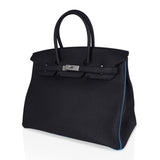 Hermes Special Order HSS Birkin 35 Bag Black & Turquoise Togo Leather with Brushed Palladium Hardware