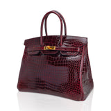 Hermes Special Order HSS Birkin 35 Bag Bordeaux Porosus Crocodile with Gold Hardware