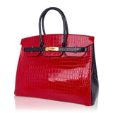 Hermes Special Order HSS Birkin 35 Bag Braise & Black Porosus Crocodile with Gold Hardware