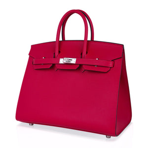 Hermes Birkin 25 Bag Sellier Framboise Veau Madame Leather with Palladium Hardware