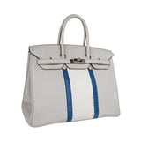 Hermes Limited Edition Club Birkin 35 Bag Gris Perle & Blanc Clemence Leather with Palladium Hardware