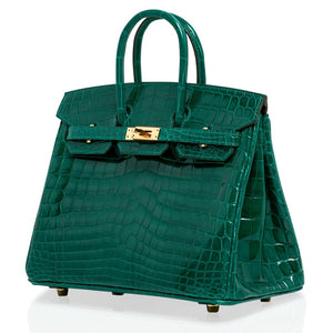 Hermes Birkin 25 Bag Emerald Crocodile Gold Hardware