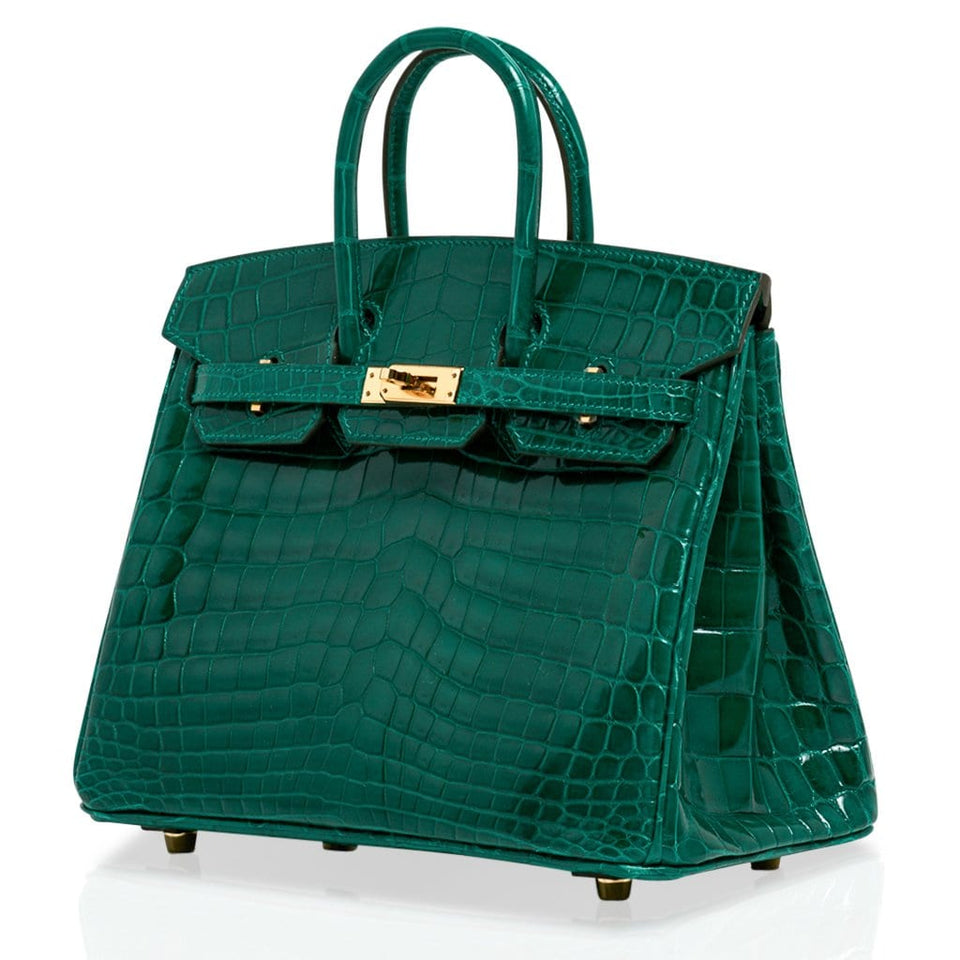 Hermes Birkin 25 Bag Emerald Crocodile Gold Hardware